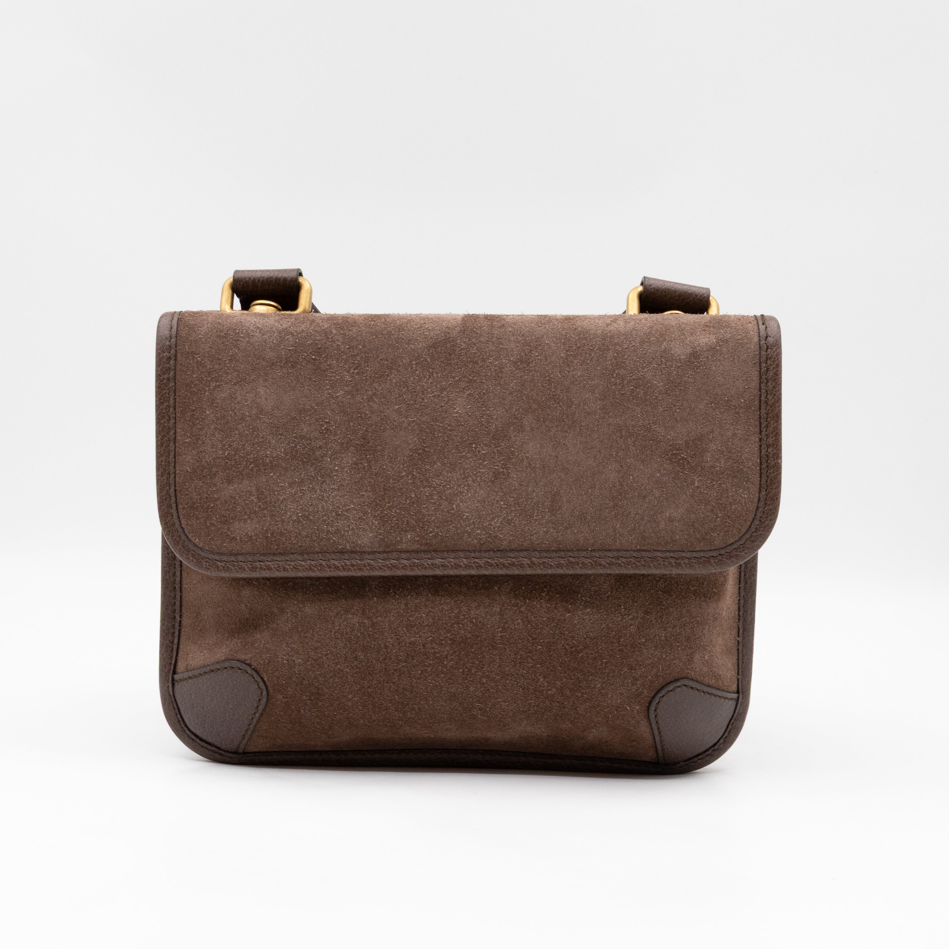 Neo Small Flap Messenger Bag Brown Suede
