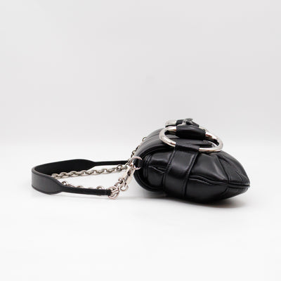 Horsebit Chain Medium Shoulder Bag Black Quilted Lambskin Leather