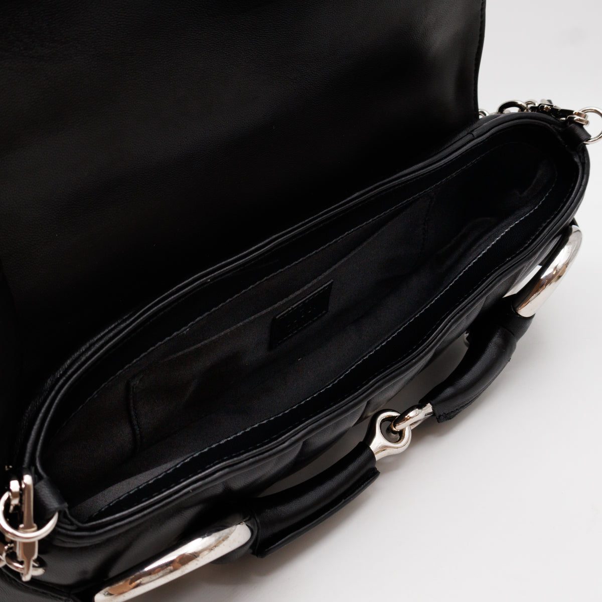 Horsebit Chain Medium Shoulder Bag Black Quilted Lambskin Leather