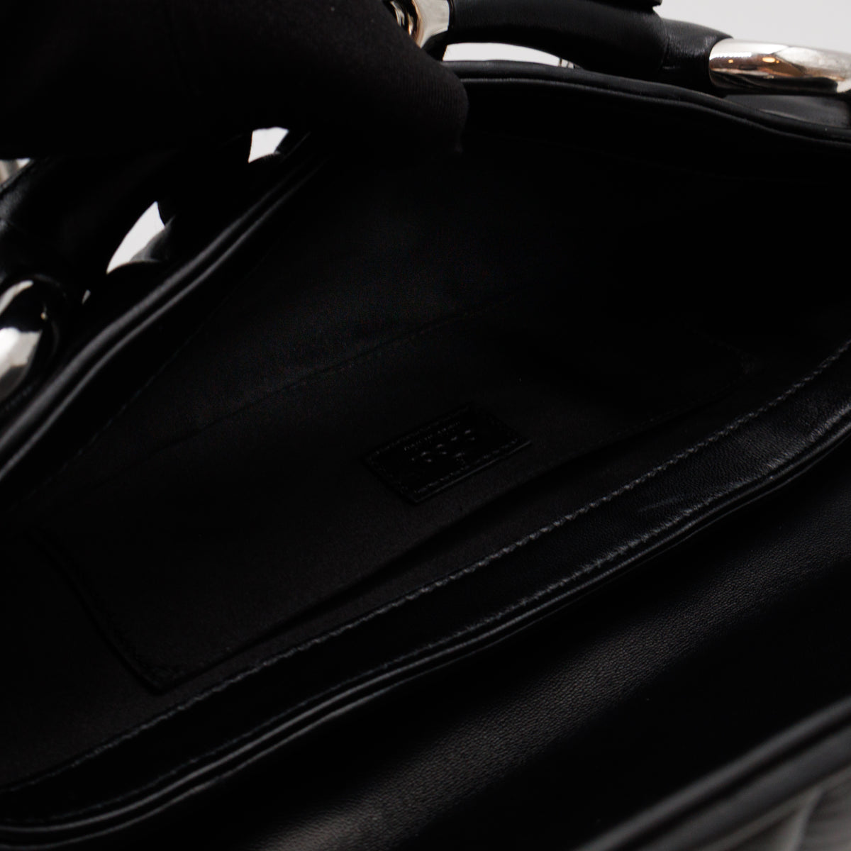 Horsebit Chain Medium Shoulder Bag Black Quilted Lambskin Leather