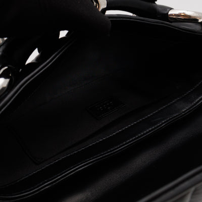 Horsebit Chain Medium Shoulder Bag Black Quilted Lambskin Leather