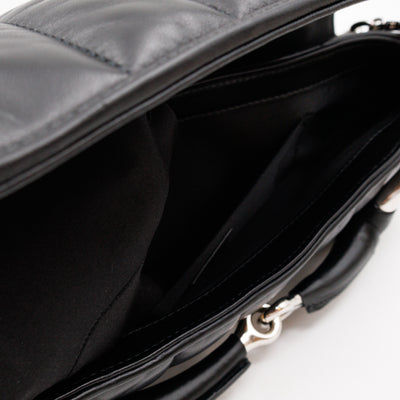 Horsebit Chain Medium Shoulder Bag Black Quilted Lambskin Leather