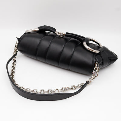 Horsebit Chain Medium Shoulder Bag Black Quilted Lambskin Leather