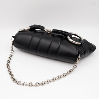 Horsebit Chain Medium Shoulder Bag Black Quilted Lambskin Leather