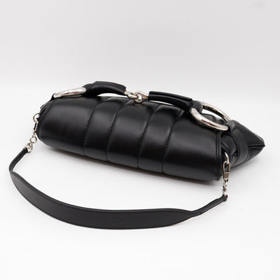 Horsebit Chain Medium Shoulder Bag Black Quilted Lambskin Leather
