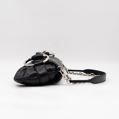 Horsebit Chain Medium Shoulder Bag Black Quilted Lambskin Leather