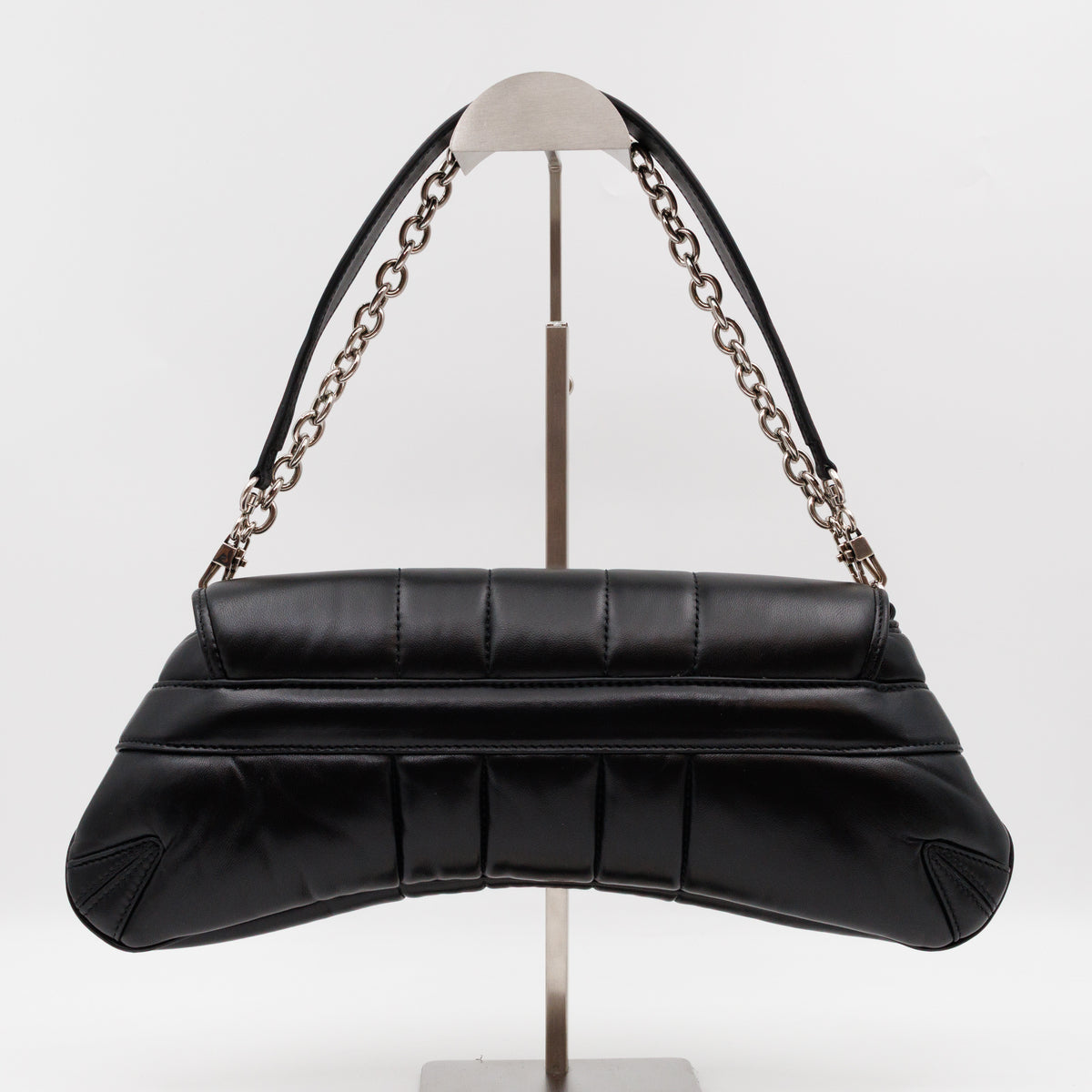 Horsebit Chain Medium Shoulder Bag Black Quilted Lambskin Leather