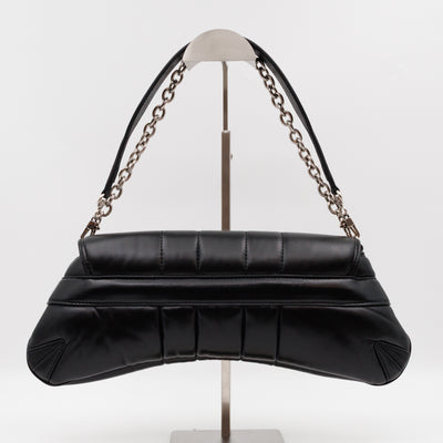 Horsebit Chain Medium Shoulder Bag Black Quilted Lambskin Leather