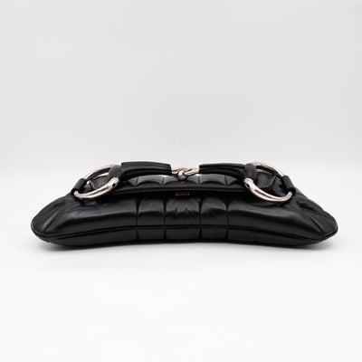 Horsebit Chain Medium Shoulder Bag Black Quilted Lambskin Leather