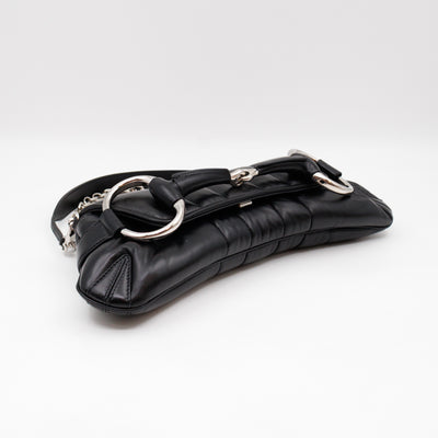 Horsebit Chain Medium Shoulder Bag Black Quilted Lambskin Leather
