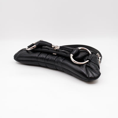 Horsebit Chain Medium Shoulder Bag Black Quilted Lambskin Leather