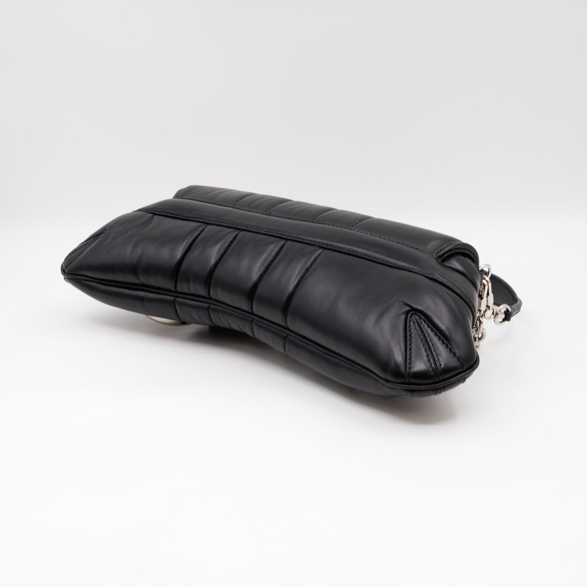 Horsebit Chain Medium Shoulder Bag Black Quilted Lambskin Leather