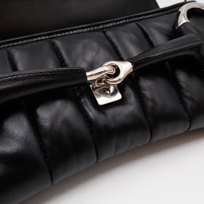 Horsebit Chain Medium Shoulder Bag Black Quilted Lambskin Leather