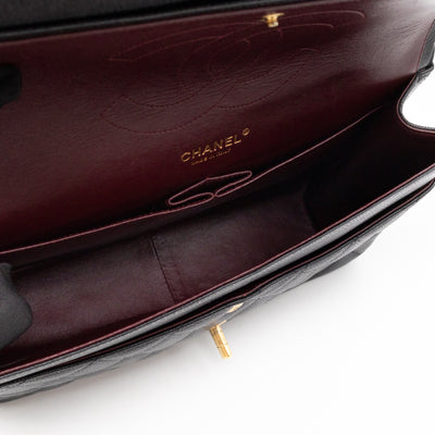 Classic Double Flap Jumbo Black Caviarskin Leather Gold