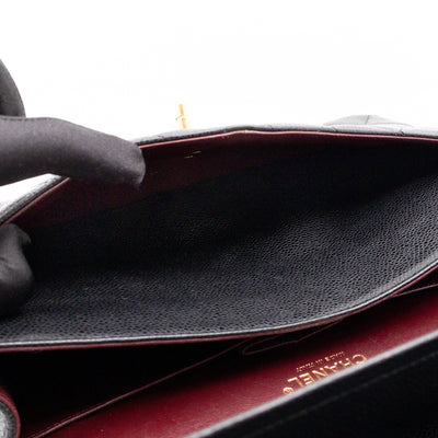 Classic Double Flap Jumbo Black Caviarskin Leather Gold