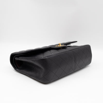 Classic Double Flap Jumbo Black Caviarskin Leather Gold