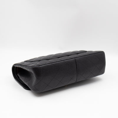 Classic Double Flap Jumbo Black Caviarskin Leather Gold