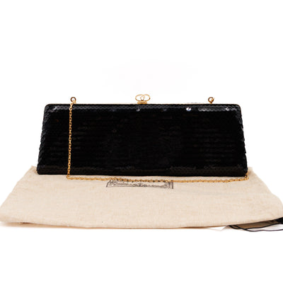 Broadway Clutch Black Sequins Satin