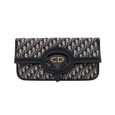 Fold Over Clutch Bag Blue Oblique Jacquard