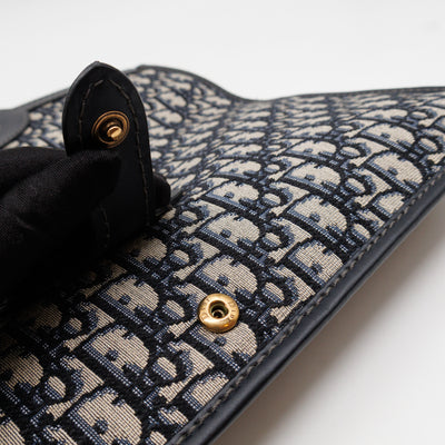 Fold Over Clutch Bag Blue Oblique Jacquard