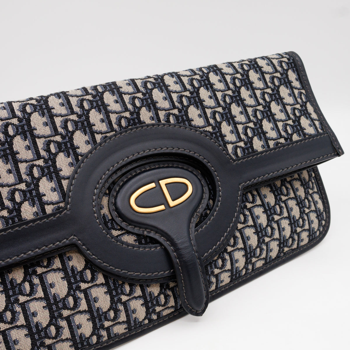 Fold Over Clutch Bag Blue Oblique Jacquard