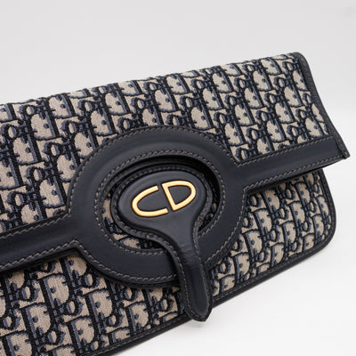 Fold Over Clutch Bag Blue Oblique Jacquard