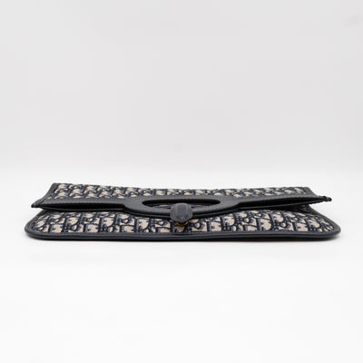 Fold Over Clutch Bag Blue Oblique Jacquard