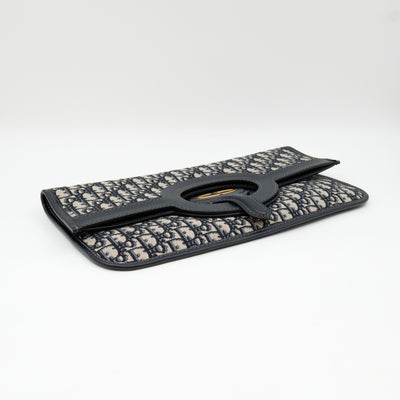 Fold Over Clutch Bag Blue Oblique Jacquard