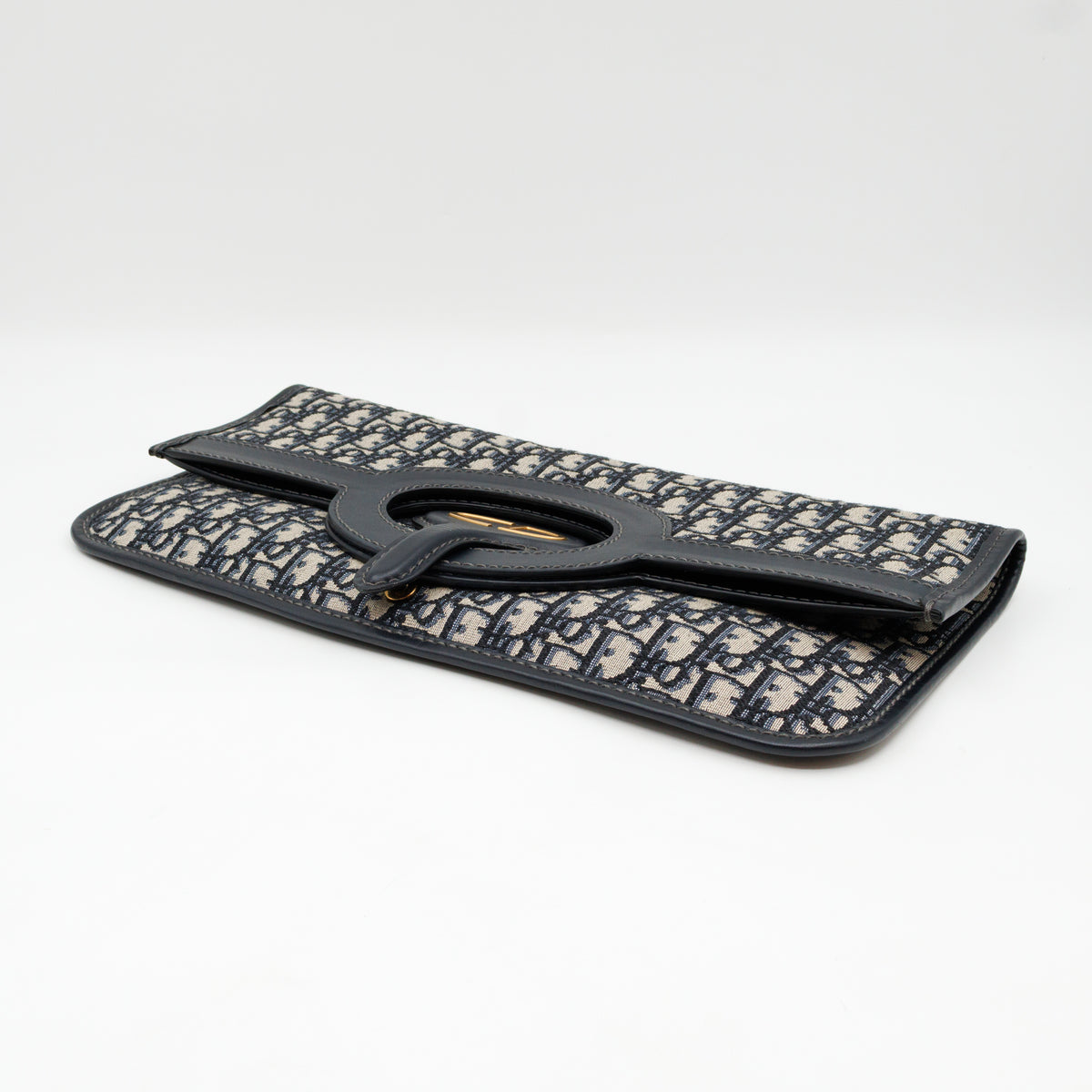 Fold Over Clutch Bag Blue Oblique Jacquard