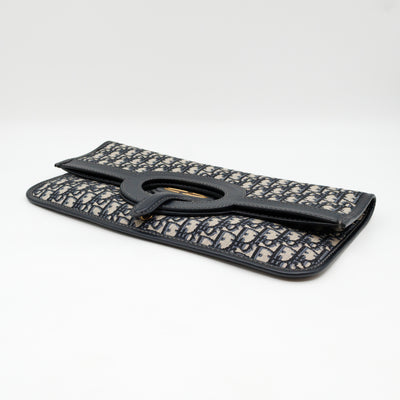 Fold Over Clutch Bag Blue Oblique Jacquard