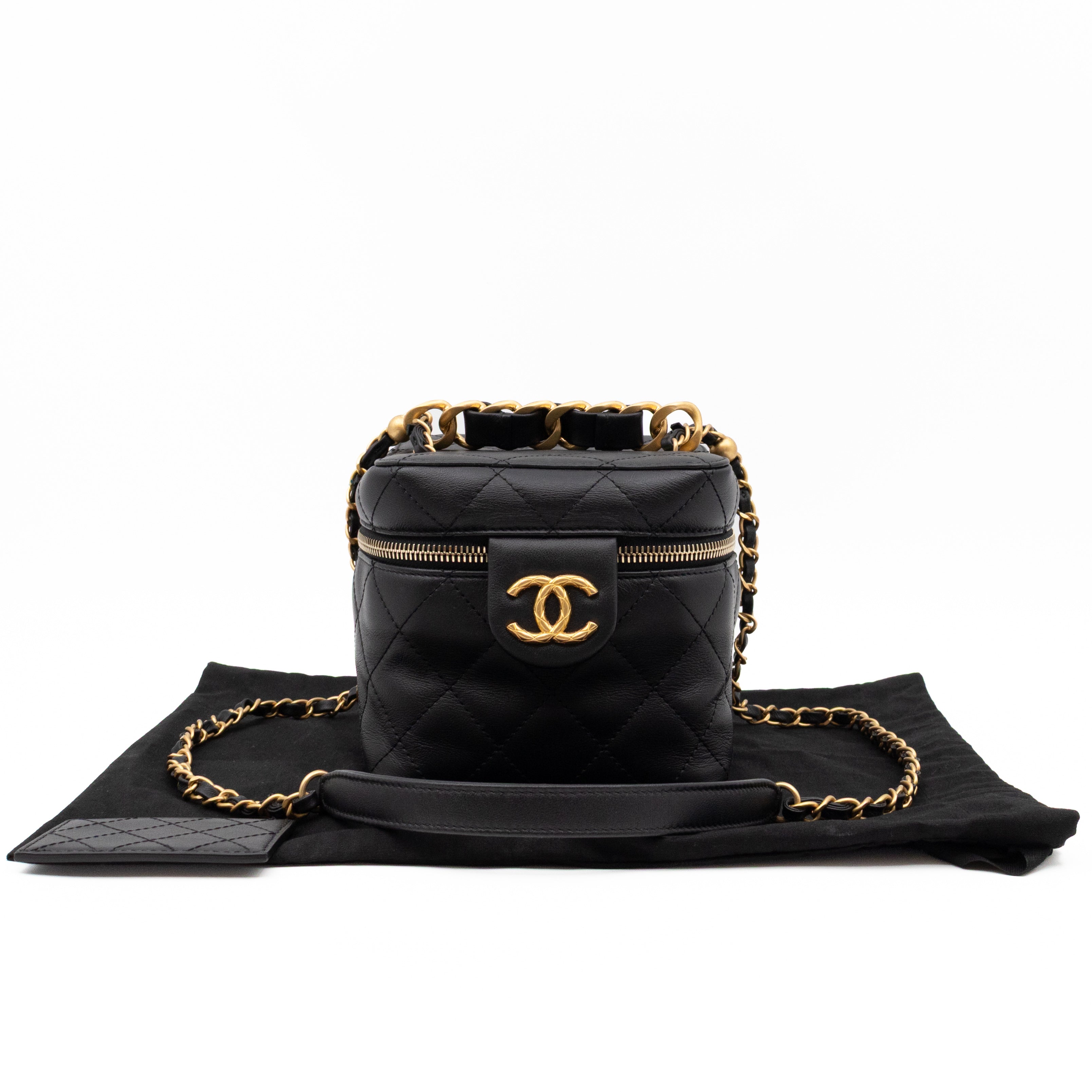 CC Chain Vanity Case Small Black Leather