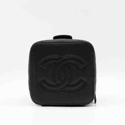 CC Chain Vanity Case Small Black Leather