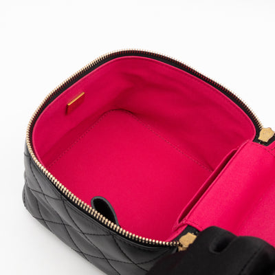 CC Chain Vanity Case Small Black Leather