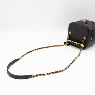 CC Chain Vanity Case Small Black Leather