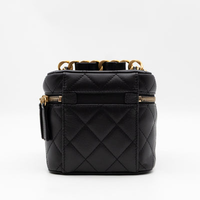 CC Chain Vanity Case Small Black Leather