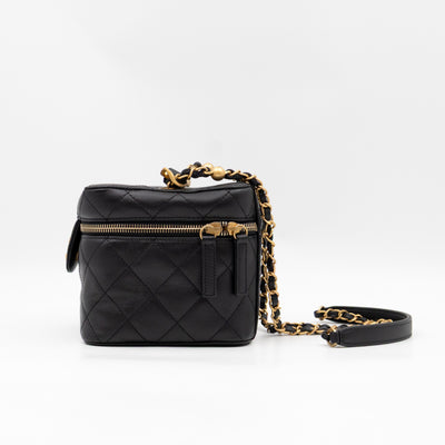 CC Chain Vanity Case Small Black Leather