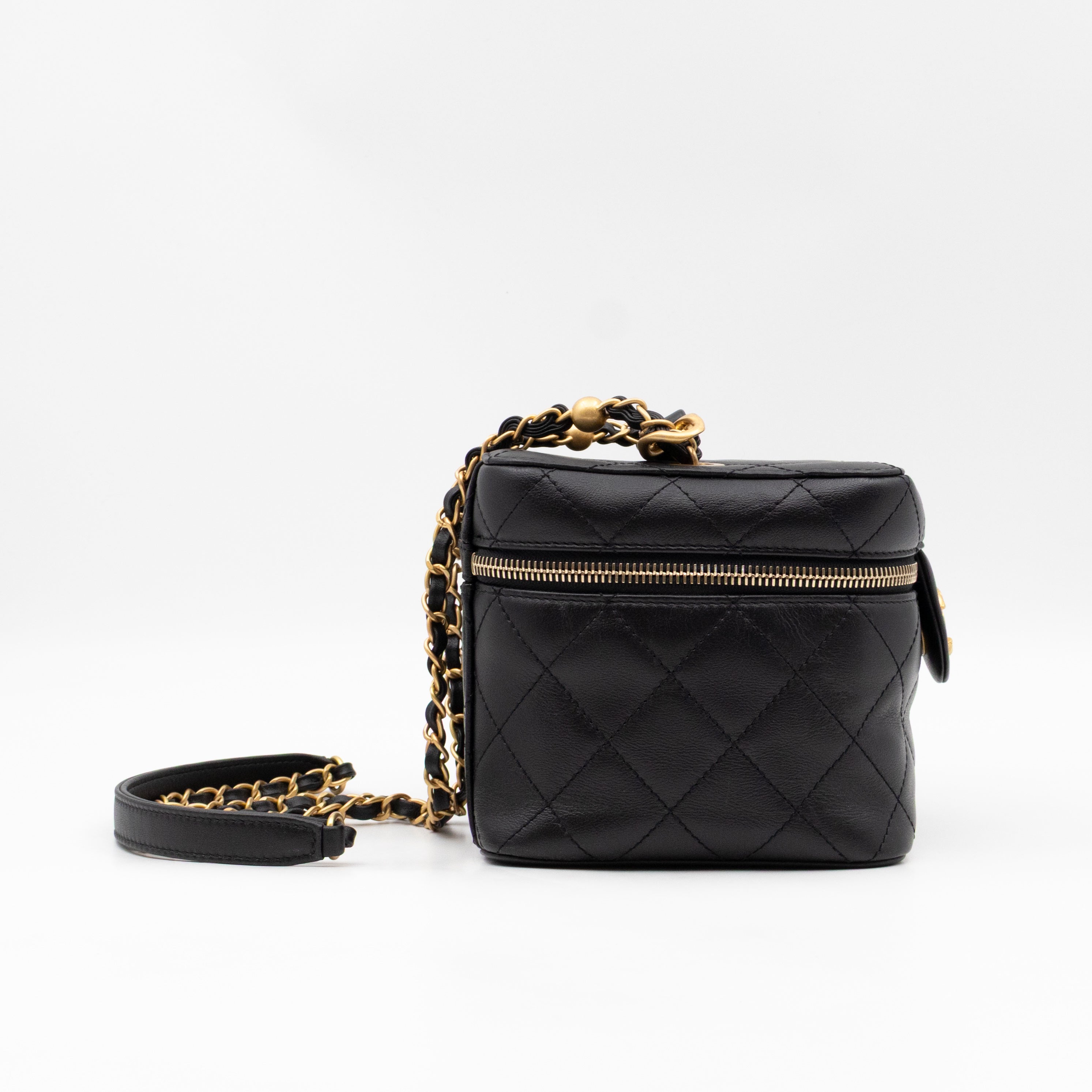 CC Chain Vanity Case Small Black Leather