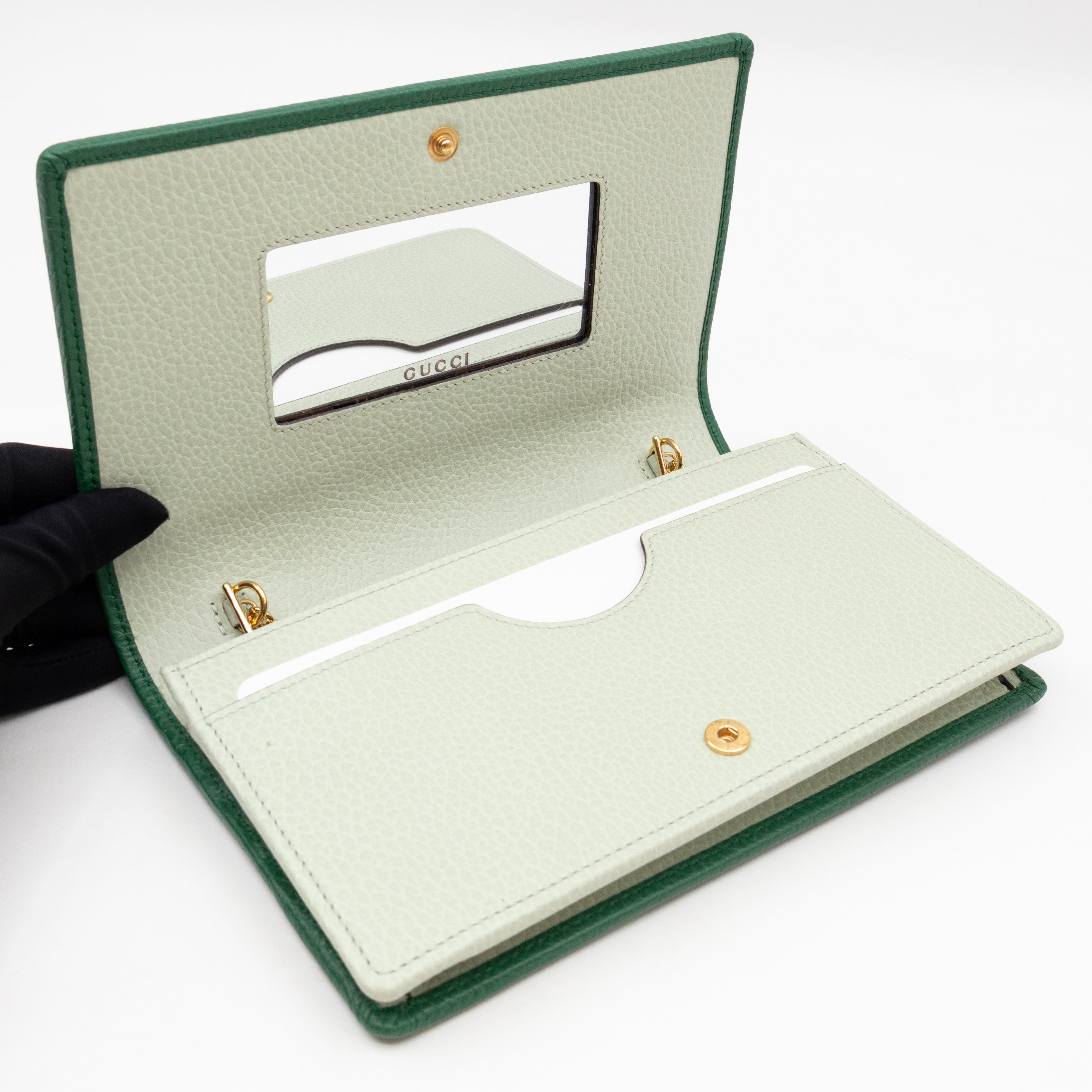 Bi-color GG Marmont Wallet On Chain Green Leather