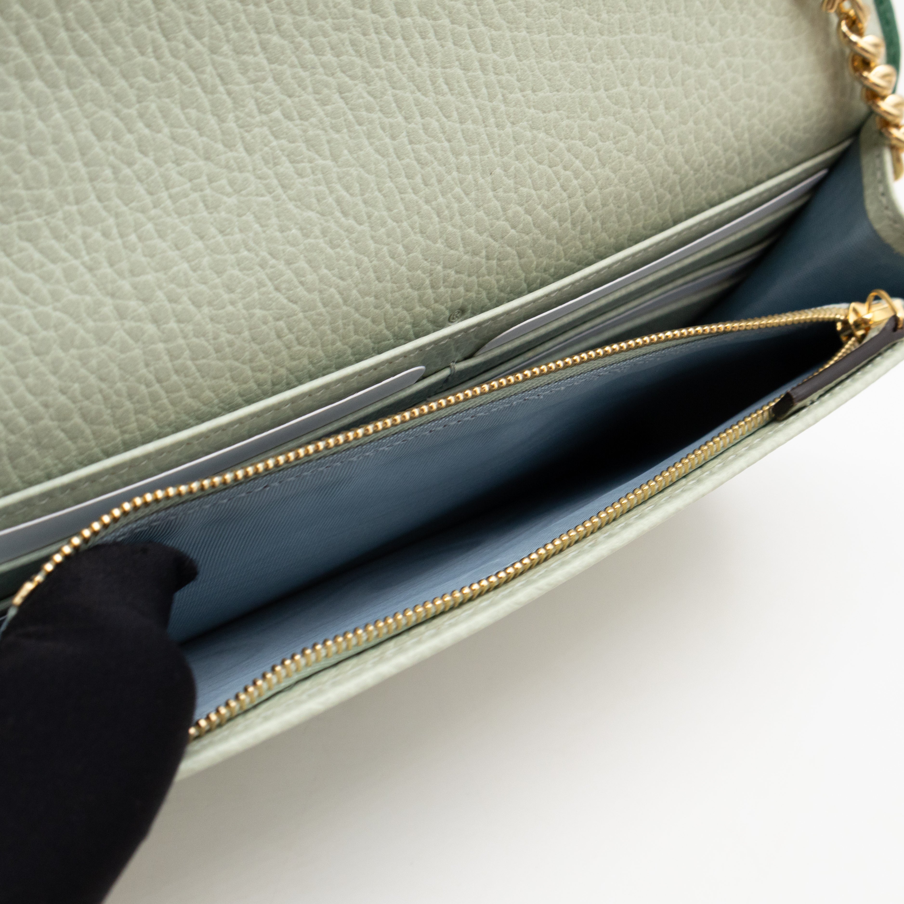 Bi-color GG Marmont Wallet On Chain Green Leather
