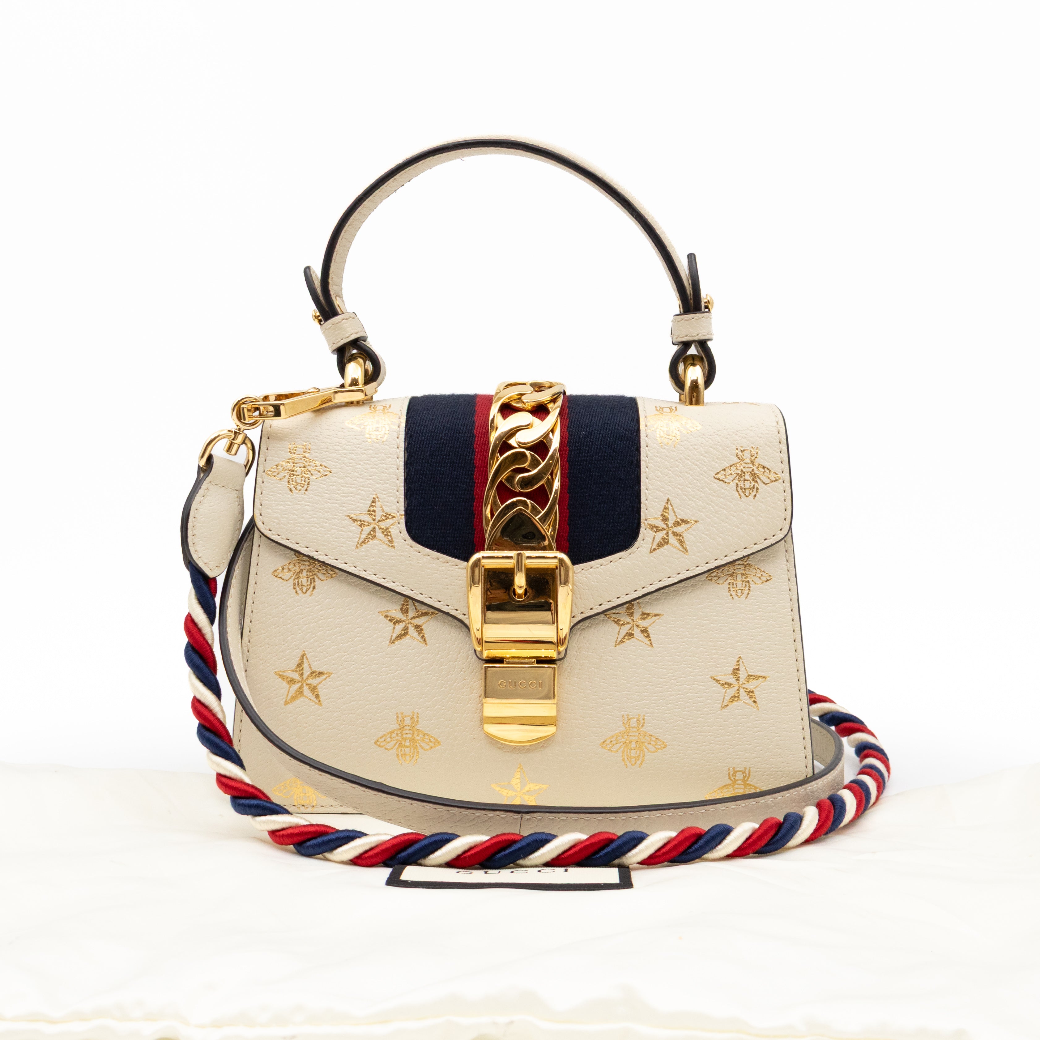 Sylvie Mini Top Handle Bag Bee Star White Leather