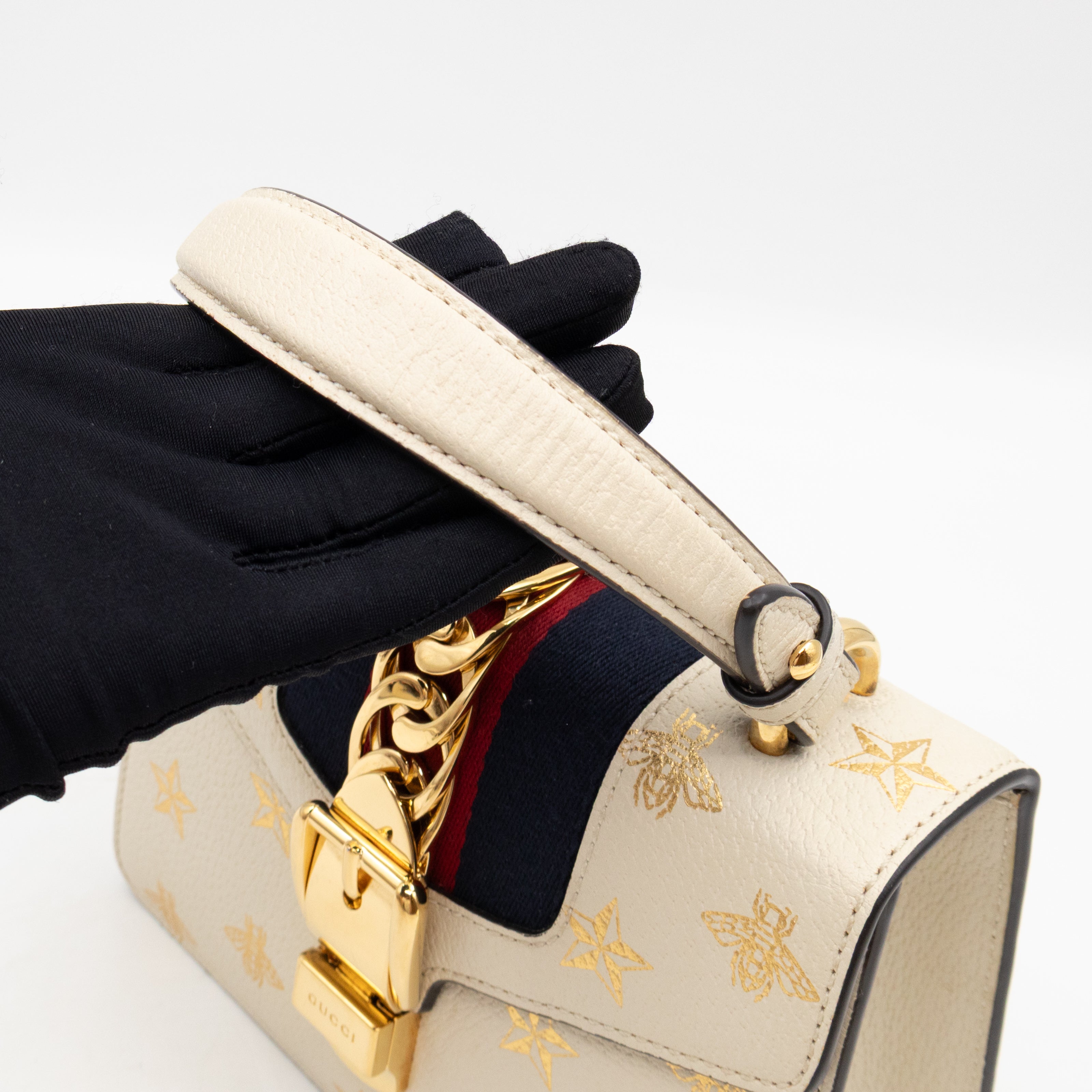Sylvie Mini Top Handle Bag Bee Star White Leather