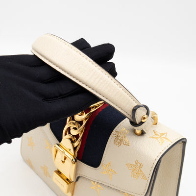 Sylvie Mini Top Handle Bag Bee Star White Leather
