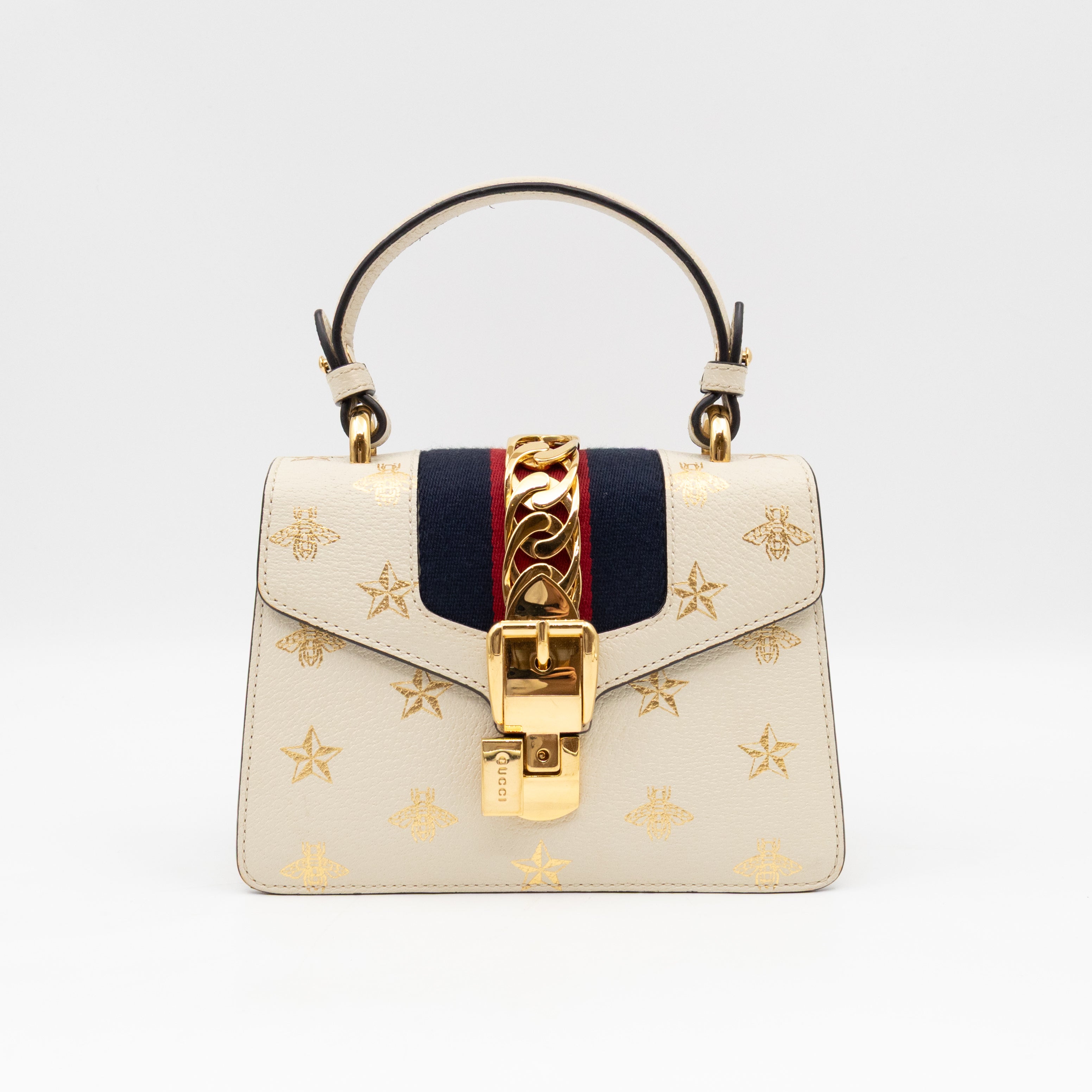 Sylvie Mini Top Handle Bag Bee Star White Leather