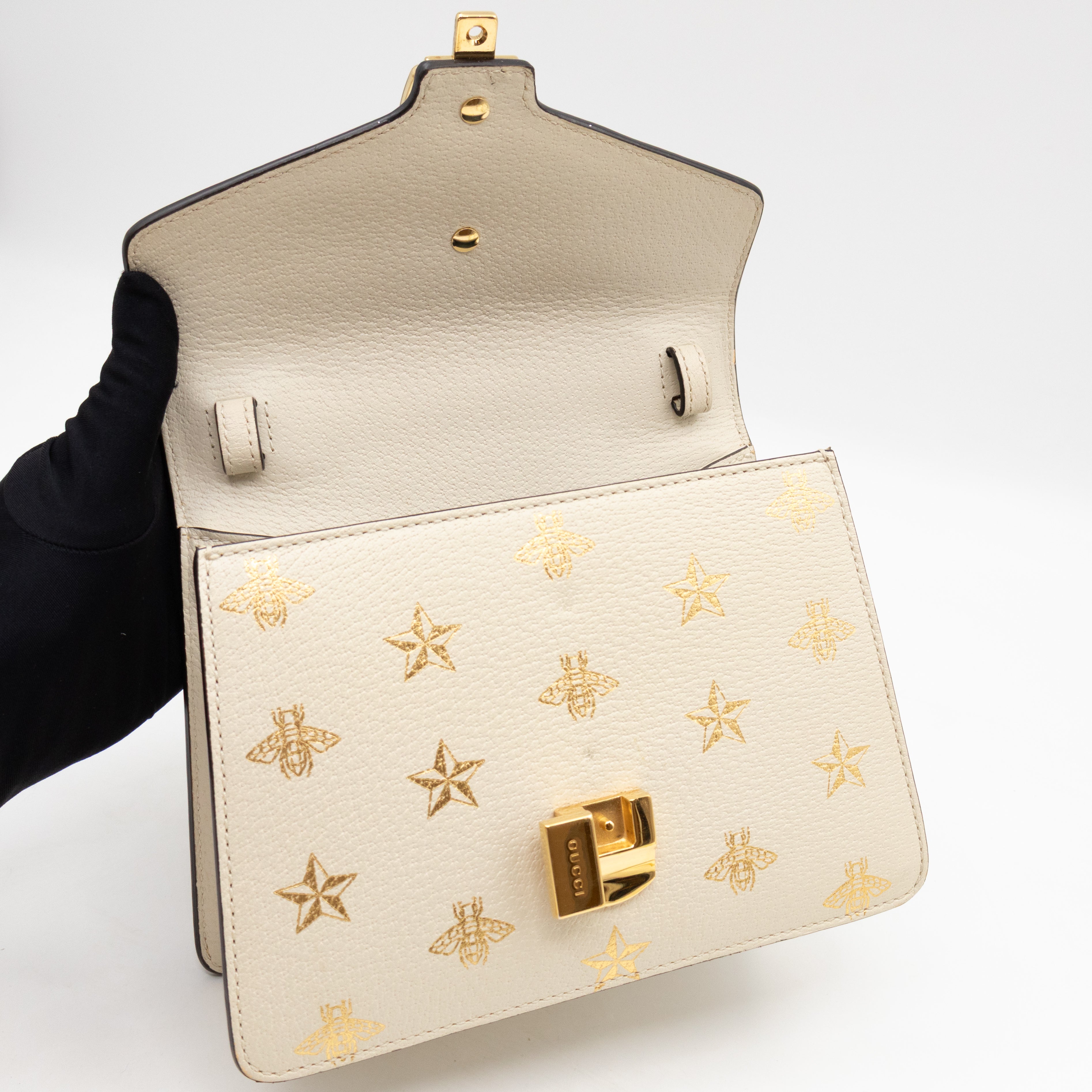 Sylvie Mini Top Handle Bag Bee Star White Leather