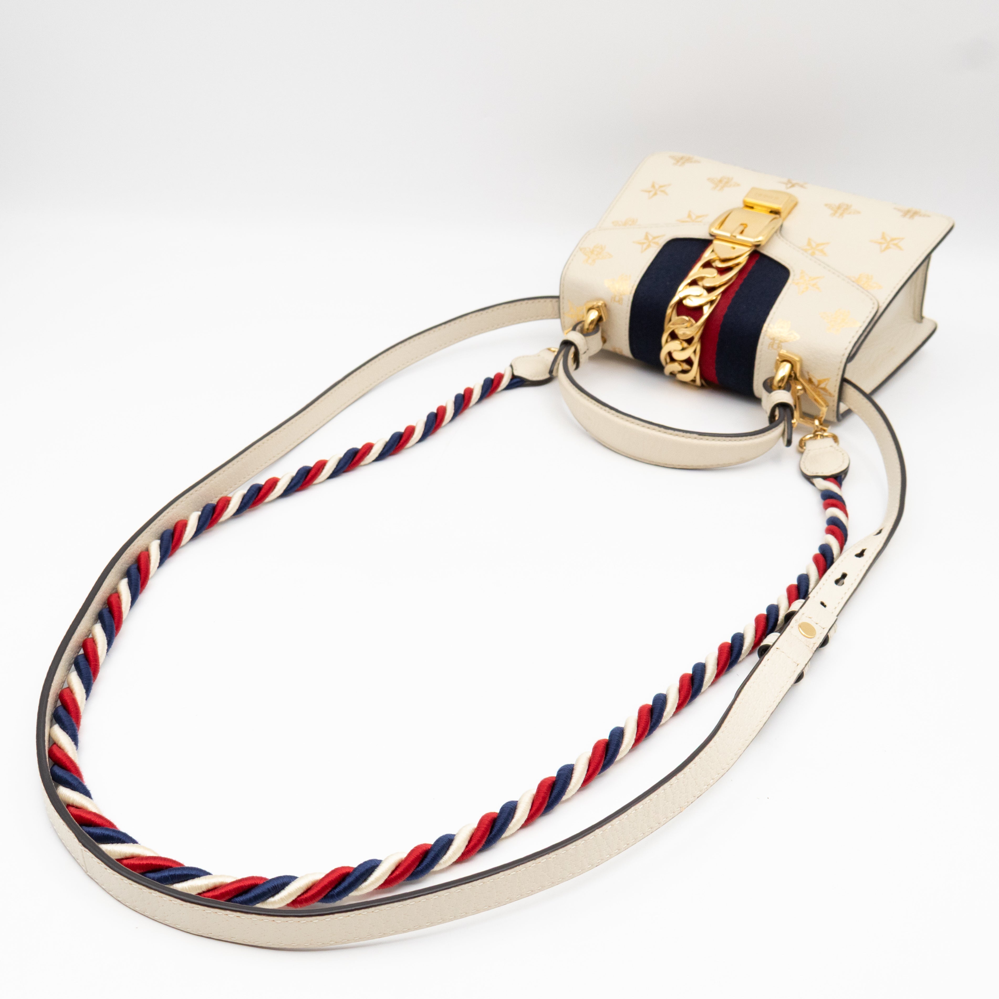 Sylvie Mini Top Handle Bag Bee Star White Leather