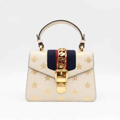 Sylvie Mini Top Handle Bag Bee Star White Leather