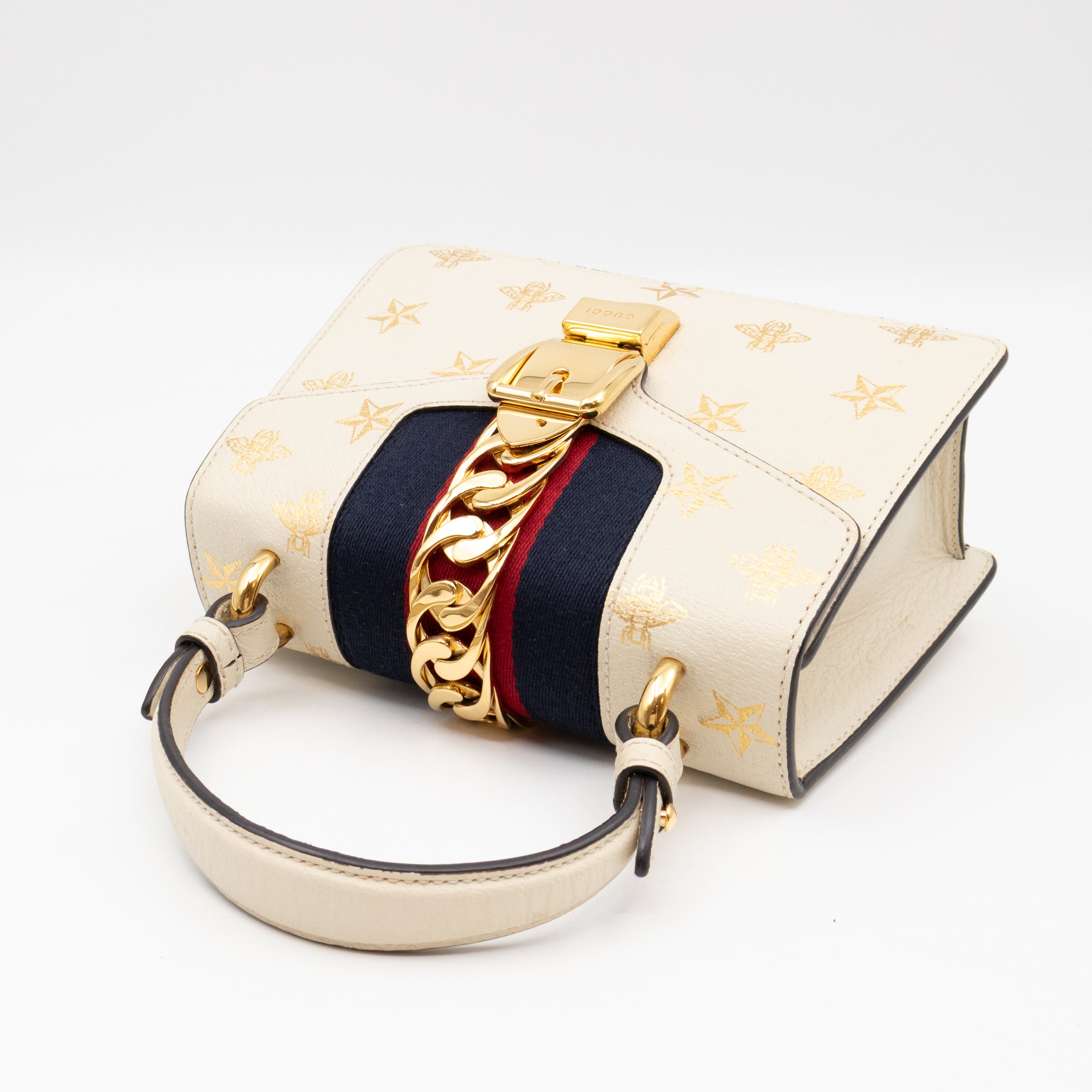 Sylvie Mini Top Handle Bag Bee Star White Leather