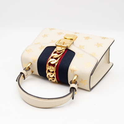 Sylvie Mini Top Handle Bag Bee Star White Leather