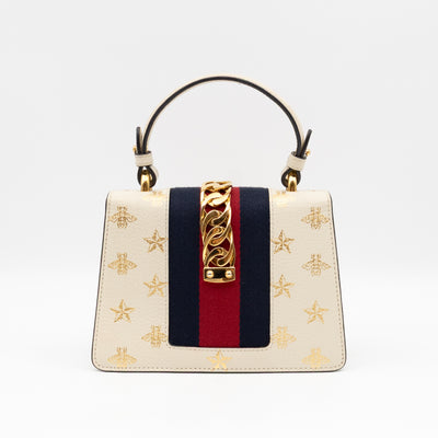 Sylvie Mini Top Handle Bag Bee Star White Leather