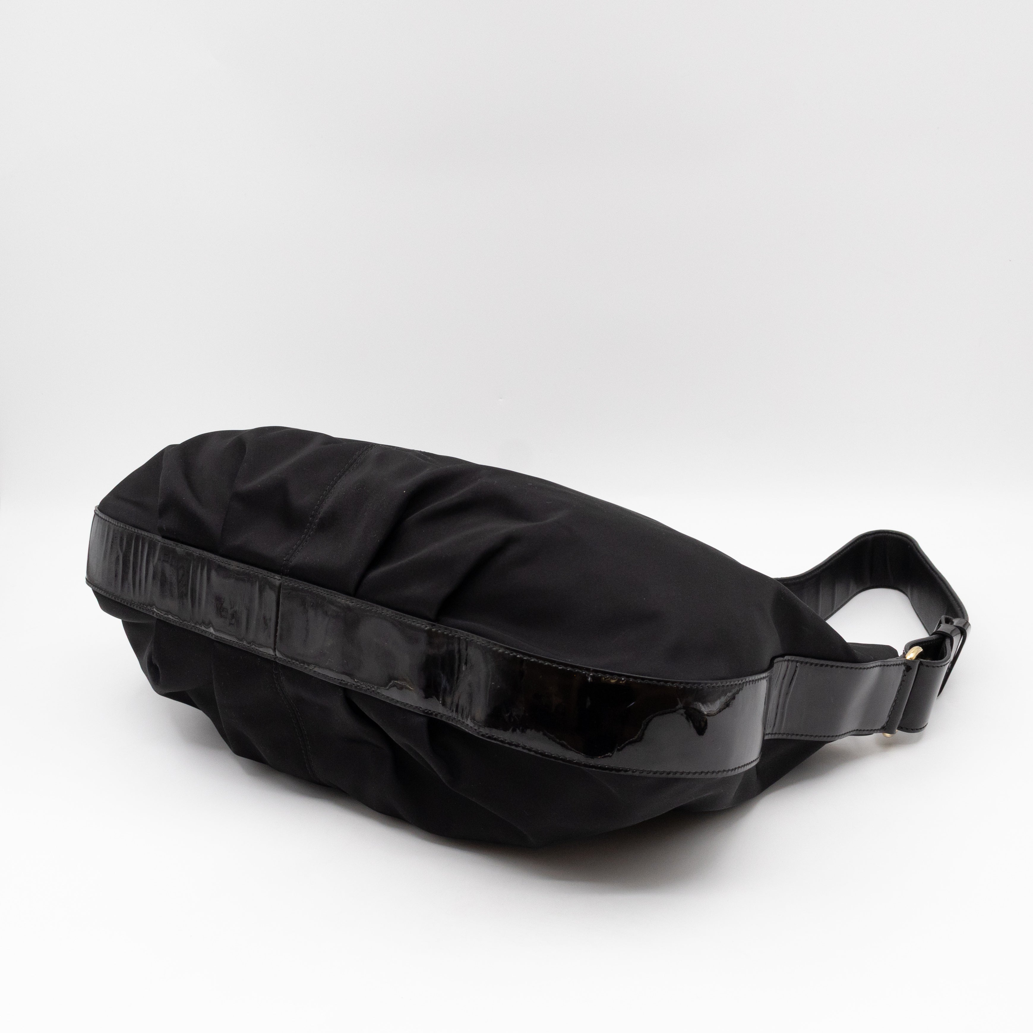 Shoulder Bag Black Nylon & Patent Leather